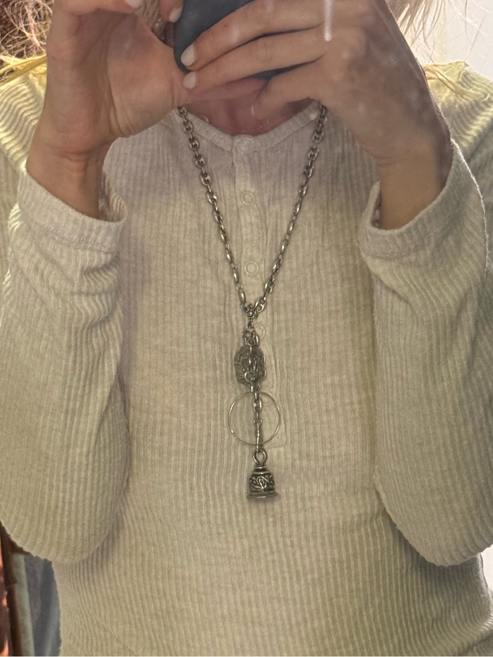 Sterling Silver Puffed Mariner Chain Necklace with Victorian-Style Fob Charms - Picture 2 of 8